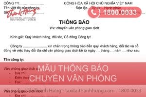 Mẫu thông báo chuyển văn phòng công ty hay và chuẩn nhất