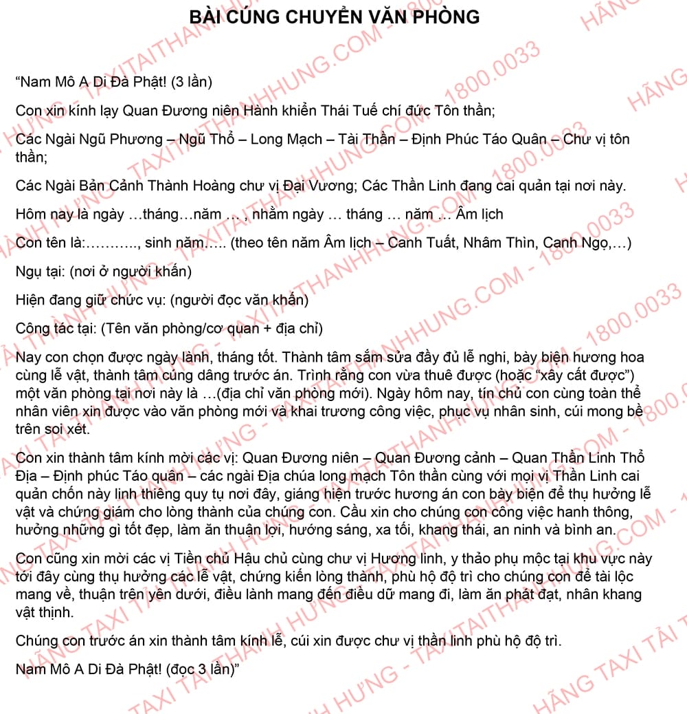 Nội dung bài văn khấn chuyển văn phòng làm việc chuẩn nhất